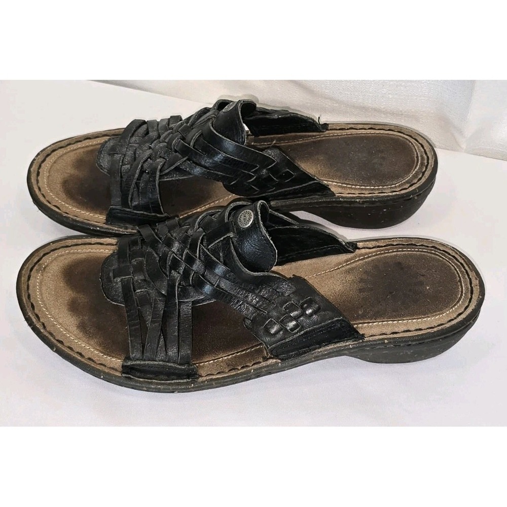 UGG Australia Black Leather Woven Slide Sandals Womens 6‎ 1